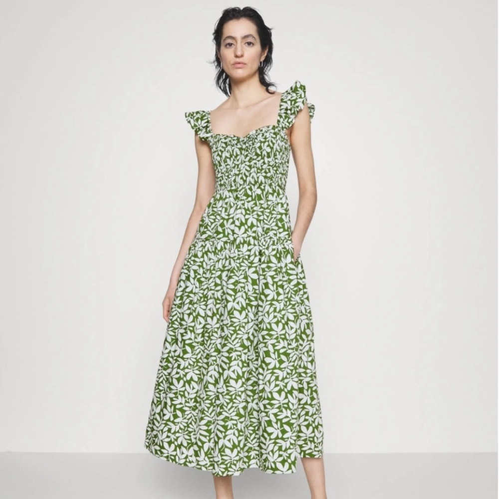 Abercrombie & Fitch Green & White Floral Print Midi Dress